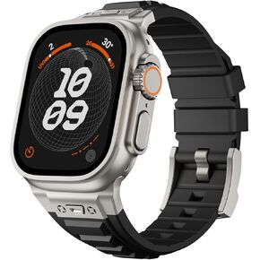 SEURE Silicone Band Compatible with Apple Watch Ultra 2 Band 49mm 45mm 44mm 42mm For Men,Rugged Wristbands Waterproof Replacement Luxury Strap for iWatch Series 9 8 7 6 5 4 SE