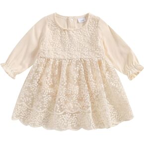 Newborn Baby Girl Floral Romper Dress Long Sleeve Lace Jumpsuit Ruffles A-Line Patchwork Skirt
