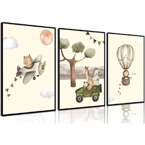 EFGETTPD 3Pcs Safari Adventure Wall Art Adventure Theme Kids Room Posters Pictures Wildlife Cat Lion Giraffe Travel Paintings Forest Animal Canvas Prints for Children Room Nursery Wall Decor Unframed