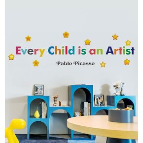 Music Art Wall Decals, Inspirational Motivational Saying Every Child is an Artist Quotes Wall Stickers for Classroom,Colorful Star Wall Decor for Kid's Room Nursery Vinyl Wallpaper Mural