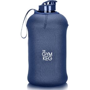THE GYM KEG 74oz Gym Water Bottle - Large Reusable Sport Jug with Insulated Sleeve & Easy to Carry Handle - Tritan BPA-Free Plastic, Pop-Cap, & Leakproof Design Drinking Container - Stealth Black