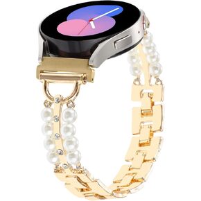 20MM Pearl Beaded Bracelet Compatible with Samsung Galaxy Watch 7 6 5 4 40/44mm,Watch 6/4 Classic 43/47/42/46mm,Watch 5 Pro,Watch 3 41mm,Active 2,Bling Diamond Shiny Dressy Watch Band Women