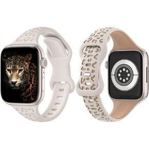 MoKo 2Pack Watch Band Compatible with Apple Watch Ultra/Ultra2 49mm/Series 9/8/7/6/5/4/3/2/1/SE 38/40/41/42/44/45mm, Slim Leopard Engraved Silicone Strap Adjustable Wristband