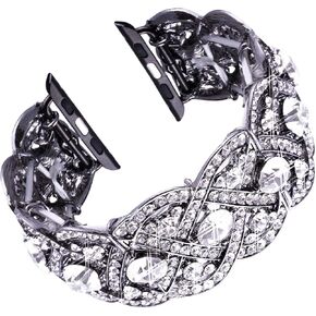 Bracelet Bands Compatible with Apple Watch Band 49mm 38mm 40mm 41mm 42mm 44mm 45mm Ultra iWatch Series 8 7 6 5 4 3 2 1 SE Women Girls, Cute Bling Dressy Stretchy Luxury Rhinestone Metal Charms Straps