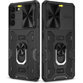 Caka for Samsung Galaxy S22 Ultra Case, S22 Ultra Case with Slide Camera Cover & Kickstand with Built-in 360° Rotate Ring Stand Magnetic Protective Case for Galaxy S22 Ultra 5G- Green