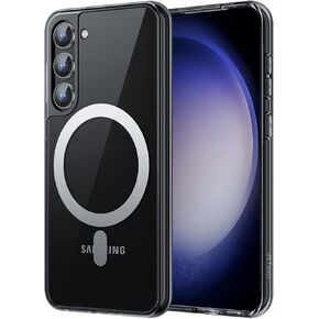 JETech Magnetic Case for Samsung Galaxy S23 6.1-Inch, Compatible with MagSafe, Shockproof Protective Phone Cover, Non-Yellowing Hard Clear PC Back (Clear)