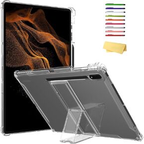Clear Case for Samsung Galaxy Tab S9 Ultra 2023/ S8 Ultra 14.6 Inch 2022 Model (SM-X910/X916B/X918U/X900/X906) with S Pen Holder/Kickstand Transparent Soft TPU Back Shockproof Cover, Clear