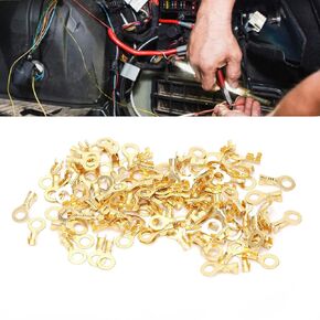 YWBL-WH Lugs Ring Terminals Connectors 100Pcs M5 5.2mm Lug Ring Terminal Bare Brass Cold Pressed Cable Crimping Connectors, Terminals