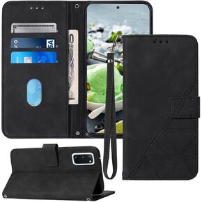 محفظة حافظة S20، لهاتف Galaxy S20 Case 2022، [مسند] [حزام المعصم] [فتحات حامل البطاقة] حماية داخلية من مادة TPU لجراب Samsung Galaxy S20، غطاء قلاب من جلد البولي يوريثان لحافظة Samsung S20 (أسود)