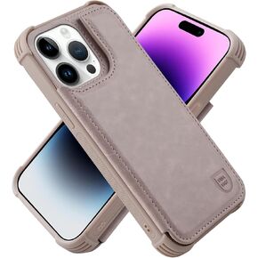 VANAVAGY Compatible for iPhone 14 Pro Max Wallet Case for Women and Men,Leather Flip Folio Phone Cover Fits Magnetic Car Mount with Credit Card Holder,Salmon Pink