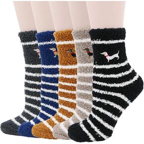Pomlia Women's Haute Dachshund Dog Socks Fuzzy Socks Warm Cozy Fluffy Soft Slipper SocksCasual Crew Socks (OneSize, D18)