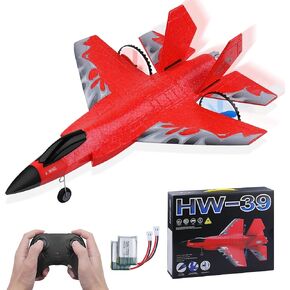 RC Plane 2CH RC Airplane Toys HW39 Fighter 2.4GHz Remote Control Plane RTF for Beginner, Kids and Adults F35 Aeroplane with Night Lights USB Charging (Red)