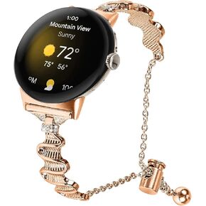 Metal Stainless Steel Strap Intended for Google Pixel Watch 2/Pixel Watch Band for Women,Bling Dressy Bracelet Jewelry Bangle Crystal Wristband