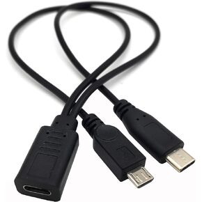 USB C Splitter Cable, USB Type C Female to Male and Micro USB Male Y Splitter Extension Charge Cable (0.3m/12inch 1Pcs)