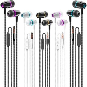 Earbuds Earphones with Microphone, 5 Pack Wired Heavy Bass Headphones, Earphone with Noise Isolating