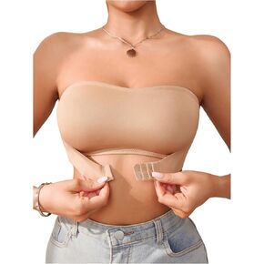 WDIRARA Women's Solid Button Front Bandeau Bra Strapless Wireless Bras in Saudi Arabia
