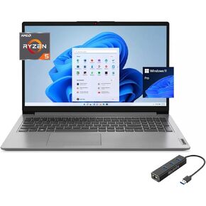 Lenovo IdeaPad 1 Laptop, 15.6? FHD Display(1920x1080), AMD 6-Cores Ryzen 5 5500U (Up to 4.0 GHz), 24GB RAM, 2TB NVMe SSD, WiFi 6, Keypad, Webcam, USB-C, Bluetooth, HDMI, RJ45 Adapter, Win 11 Pro