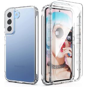 IDweel Clear for Galaxy S22 Plus Case with Tempered Glass Screen Protector,Hybrid 2 in 1 Shockproof Soft Slim Transparent Case with TPU Bumper, Protective Silicone Airbag Cover for Samsung S22 Plus