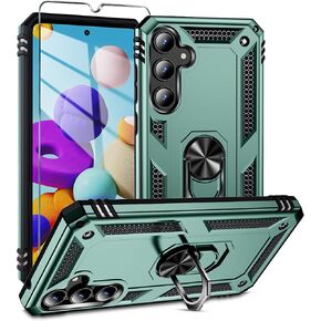 for Samsung Galaxy A35/A55 5G Case with Tempered Glass Screen Protector,Military Grade Heavy Duty Shockproof Protective Cover,with Ring Kickstand Full-Body Protective for A35 Cover (Black)