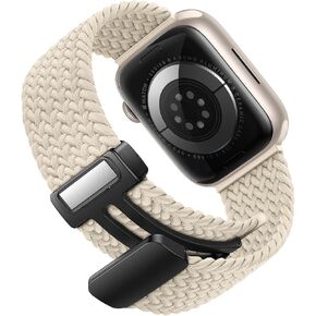Magnetic Nylon Braided Stretchy Sport Solo Loop Band for Apple Watch, Soft Elastic Fabric Cloth Strech Strap Compatible with iWatch SE Series 9/8/7/6/5/4/3/2, 38mm 40mm 41mm