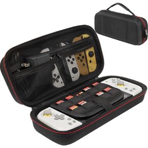 ButterFox Large Carrying Case for Hori Split Pad Compact, Fits Wall Charger, 10 Game Slot Holders (8 Physical + 2 digital), Compatible with Both Regular and OLED Switch - Black/Red