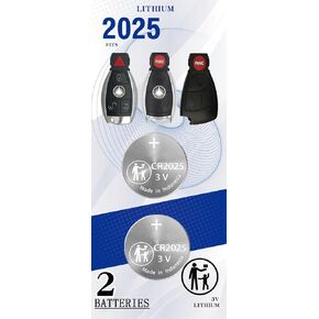 (2 Pack) CR2025 Key Fob Battery Replacement for Mercedes-Benz 1995-2015 IYZ-3312 IYZ3312 IYZDC and P/N’s: 5WK47283 20490511049999 20490562029999 (Fits 2, 3 or 4 Button)