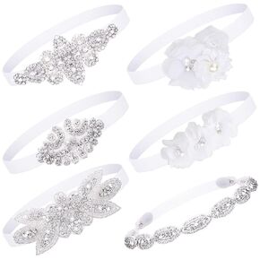 6 Pcs White Baptism Headband for Baby Girl Toddler Elastic Chiffon Flower Crystal Lace Headbands Christening White Baby Baptism Headband Gifts Birthday Baby Shower Party (1-3 Months)
