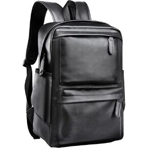 Leather Backpack for Men Black Vintage Backpacks Fit 15.6inch Laptop Classic Rucksack Waterproof Knapsack for Work College Business