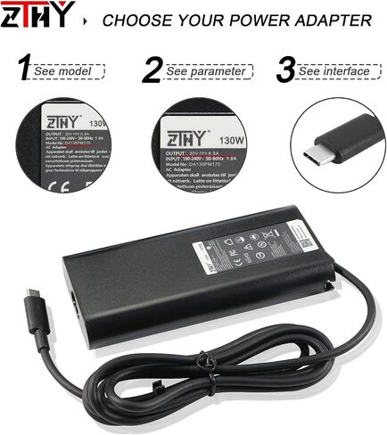 New 130W 90W USB-C Type C AC Adapter Laptop Charger for Dell XPS 15 9500 9510 9575 2-in-1 XPS 17 9700 Latitude 7410 7310 7210 5520 5411 5410 5521 Precision 3541 3550 5530 5550 DA130PM170 Power in Saudi Arabia