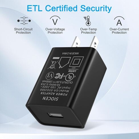 Fast Charger Adapter Compatible for Kindle Fire HD Tablet Stick,Oasis,Kids E-Readers,USB Power Adapter Compatible with Samsung Galaxy Tab A 10.1,8.0, 7.0, 9.7,Tab E,S2,Tab 4,3,SM-T580 and More in Kuwait