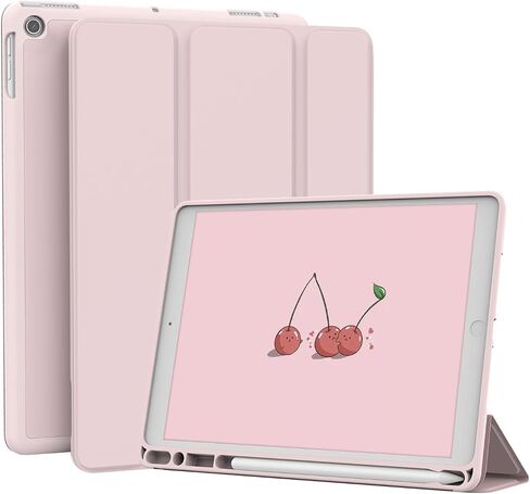حافظة iPad لجهاز iPad 10.2 بوصة الجيل التاسع/الثامن/السابع، غطاء نحيف واقٍ وردي مع حامل أقلام، تنبيه/غفو تلقائي، حامل ذكي ثلاثي الطي - جلد صناعي in Kuwait