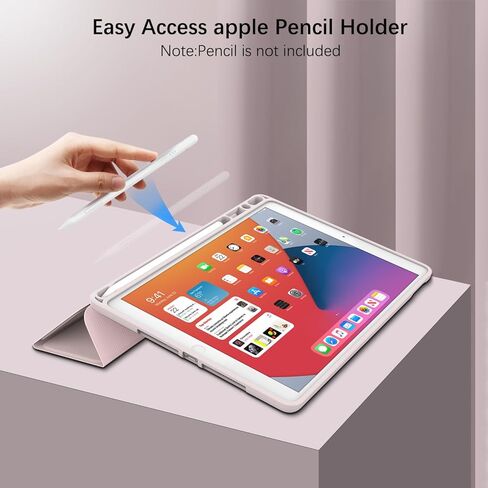 حافظة iPad لجهاز iPad 10.2 بوصة الجيل التاسع/الثامن/السابع، غطاء نحيف واقٍ وردي مع حامل أقلام، تنبيه/غفو تلقائي، حامل ذكي ثلاثي الطي - جلد صناعي in Kuwait