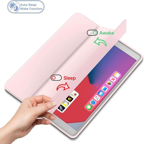 حافظة iPad لجهاز iPad 10.2 بوصة الجيل التاسع/الثامن/السابع، غطاء نحيف واقٍ وردي مع حامل أقلام، تنبيه/غفو تلقائي، حامل ذكي ثلاثي الطي - جلد صناعي in Kuwait
