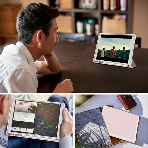 حافظة iPad لجهاز iPad 10.2 بوصة الجيل التاسع/الثامن/السابع، غطاء نحيف واقٍ وردي مع حامل أقلام، تنبيه/غفو تلقائي، حامل ذكي ثلاثي الطي - جلد صناعي in Kuwait