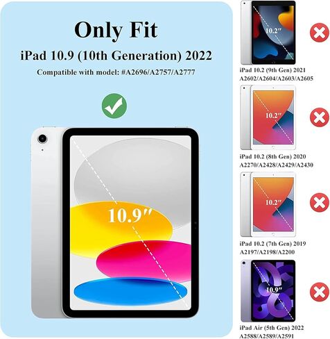 TIRIN Kids Case for New iPad 10th Generation 2022, iPad 10.9 inch case with Built-in Screen Protector, 360 Rotating Hand Strap Stand Lightweight Kid Protective Case for iPad 10th Gen 10.9 inch, Blue in Saudi Arabia