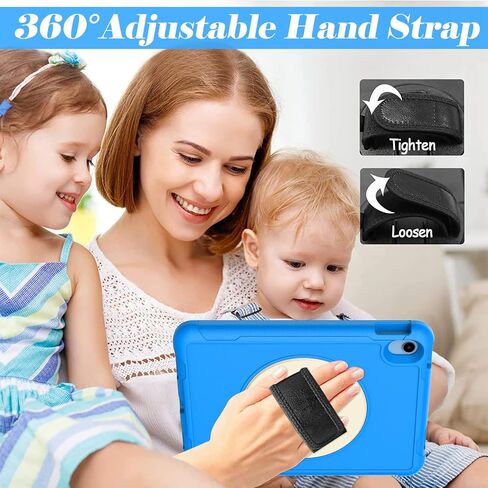 TIRIN Kids Case for New iPad 10th Generation 2022, iPad 10.9 inch case with Built-in Screen Protector, 360 Rotating Hand Strap Stand Lightweight Kid Protective Case for iPad 10th Gen 10.9 inch, Blue in Saudi Arabia