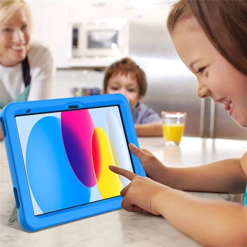 TIRIN Kids Case for New iPad 10th Generation 2022, iPad 10.9 inch case with Built-in Screen Protector, 360 Rotating Hand Strap Stand Lightweight Kid Protective Case for iPad 10th Gen 10.9 inch, Blue in Saudi Arabia