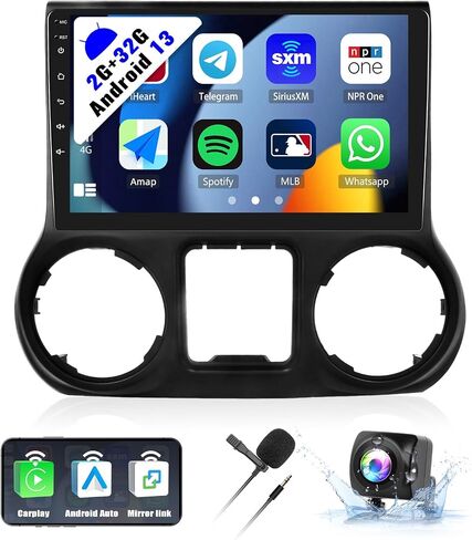 SIXWIN Android 13 Car Stereo for Jeep Wrangler 2015-2017 شاشة لمس 10.1 بوصة 2G + 32G CarPlay Android Auto Mirror Link 26UI راديو السيارة بلوتوث GPS للملاحة WiFi FM SWC كاميرا احتياطية MIC... in Kuwait