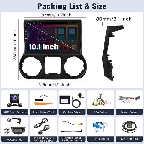 SIXWIN Android 13 Car Stereo for Jeep Wrangler 2015-2017 شاشة لمس 10.1 بوصة 2G + 32G CarPlay Android Auto Mirror Link 26UI راديو السيارة بلوتوث GPS للملاحة WiFi FM SWC كاميرا احتياطية MIC... in Kuwait