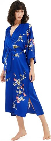 رداء كيمونو نسائي، أرواب ساتان ناعمة وخفيفة الوزن وطويلة، بيجامة نوم رداء حمام خفيف لملابس النوم وملابس الاسترخاء in Kuwait