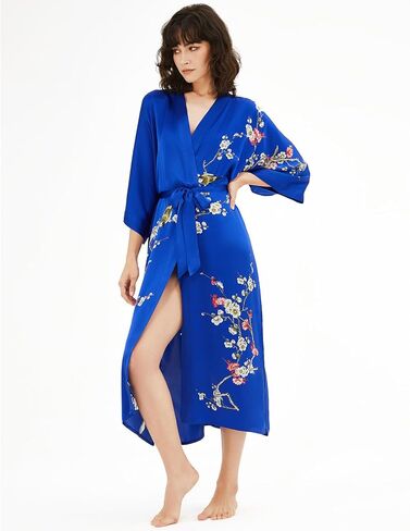 رداء كيمونو نسائي، أرواب ساتان ناعمة وخفيفة الوزن وطويلة، بيجامة نوم رداء حمام خفيف لملابس النوم وملابس الاسترخاء in Kuwait
