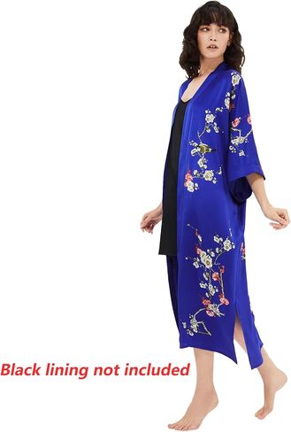 رداء كيمونو نسائي، أرواب ساتان ناعمة وخفيفة الوزن وطويلة، بيجامة نوم رداء حمام خفيف لملابس النوم وملابس الاسترخاء in Kuwait