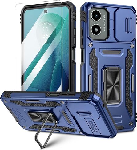 Maxdara for Moto G 5G 2024 Case, with Slide Camera Cover & Built-in Rotating Ring Holder Kickstand & Glass Screen Protector Protective Phone Case for Motorola Moto G 5G 2024, Black in Saudi Arabia