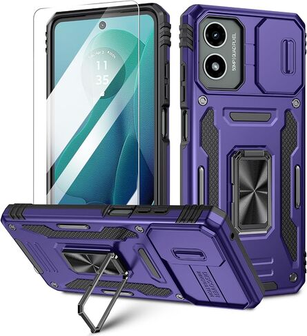 Maxdara for Moto G 5G 2024 Case, with Slide Camera Cover & Built-in Rotating Ring Holder Kickstand & Glass Screen Protector Protective Phone Case for Motorola Moto G 5G 2024, Black in Saudi Arabia