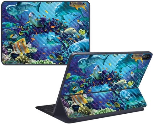 MightySkins Carbon Fiber Skin for Apple iPad Pro Smart Keyboard 12.9" (2018) - Teal Leopard - Protective, Durable Textured Carbon Fiber Finish - Easy to Apply and Change Styles - Made in The USA in Kuwait