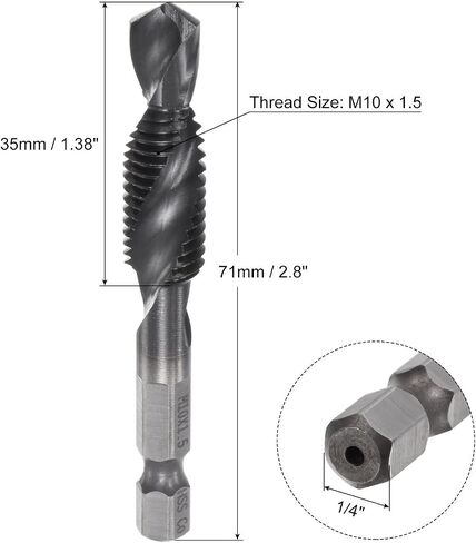 uxcell Combination Drill and Tap Bit, 1/4" Hex Shank M6 x 1 Metric TiAlN Coated M35 Cobalt High Speed Steel Spiral Flute Drilling Tapping Tool in Saudi Arabia