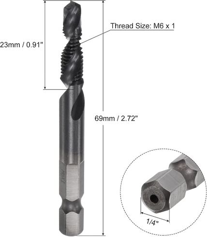 uxcell Combination Drill and Tap Bit, 1/4" Hex Shank M6 x 1 Metric TiAlN Coated M35 Cobalt High Speed Steel Spiral Flute Drilling Tapping Tool in Saudi Arabia