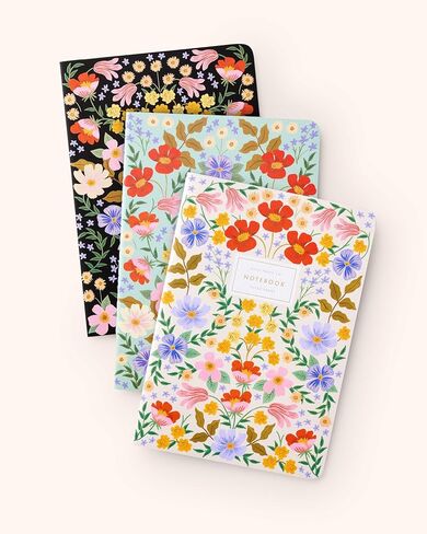 شركة RIFLE PAPER CO. مجموعة دفاتر ملاحظات مخيطة مكونة من 6 | 64 صفحة مسطرة بالحبر الذهبي (غطاء ورقي من القماش مع ورق نص داخلي أبيض)، طاووس وكوبية in Kuwait