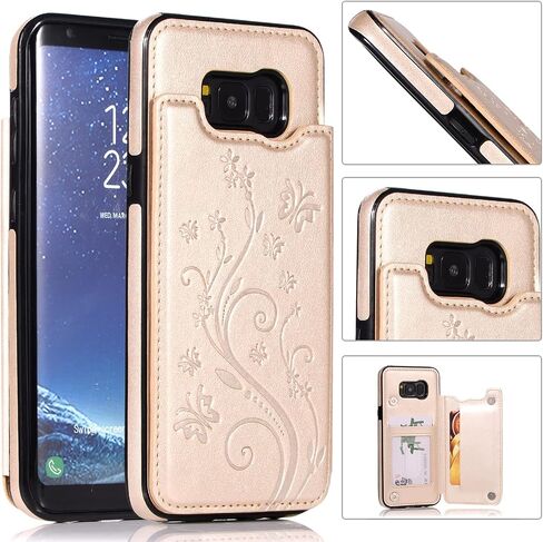 Phone Case for Samsung Galaxy S8 Plus with Tempered Glass Screen Protector Card Holder Wallet Cover Flip Leather Cell Accessories Glaxay S8plus S 8 8plus 8S Edge S8+ SM-G955U Cases Women Golden in Kuwait