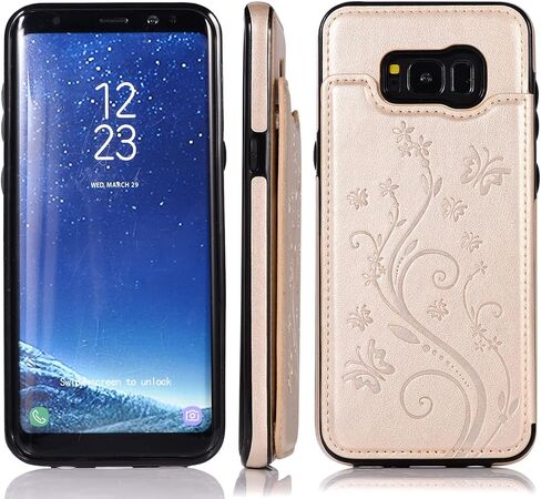 Phone Case for Samsung Galaxy S8 Plus with Tempered Glass Screen Protector Card Holder Wallet Cover Flip Leather Cell Accessories Glaxay S8plus S 8 8plus 8S Edge S8+ SM-G955U Cases Women Golden in Kuwait